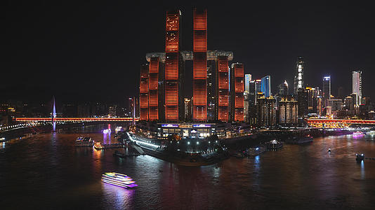 重庆地标两江交汇处延时摄影街景游船轨迹4k素材视频的预览图