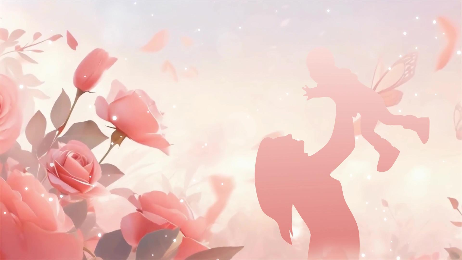 简洁美丽的母亲节红卡通玫瑰背景视频视频的预览图