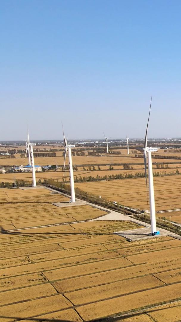 风力发电风车电力国家电网水稻田地视频的预览图