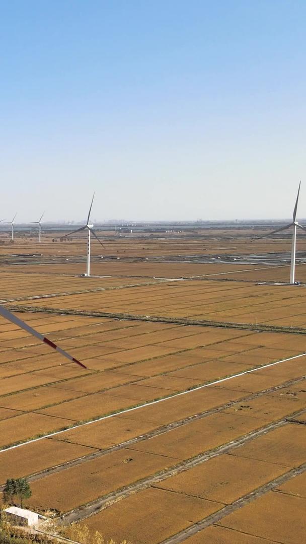 风力发电风车电力国家电网水稻田地视频的预览图