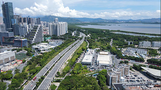 4k高清航拍深圳京港粤高速车流城市交通视频的预览图