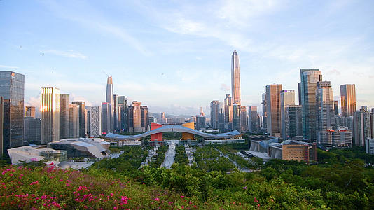 深圳莲花山公园山顶俯瞰建筑群4K视频的预览图