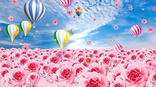 唯美的动态粉色花海热气球上升背景视频元素视频的预览图