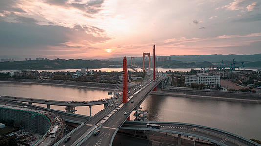 长江大桥4k航拍延时日出视频的预览图