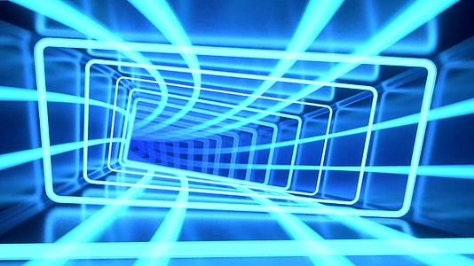 蓝色霓虹灯光隧道穿梭迷幻三维场景循环动画视频的预览图