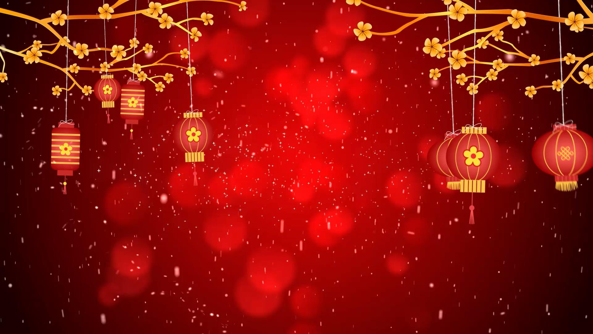 新年贺岁金枝灯笼红色背景AE模板视频的预览图