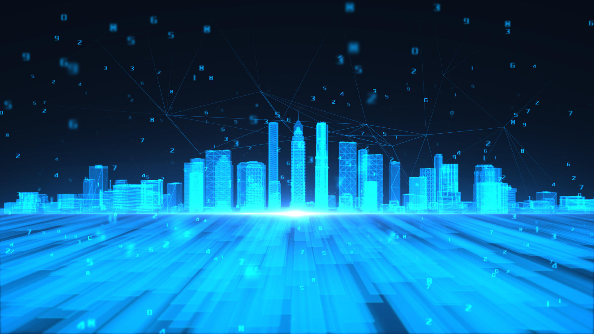 蓝色数字科技粒子城市背景视频的预览图