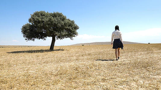 少女在旷野中走向远方视频的预览图