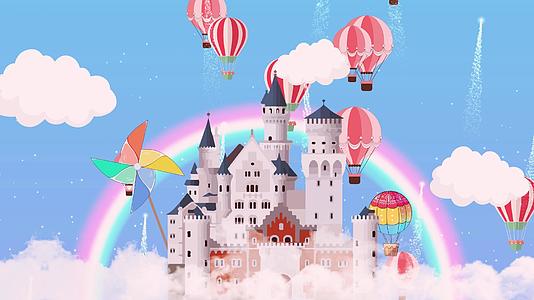 动态4K云端城堡热气球飘动背景视频视频的预览图