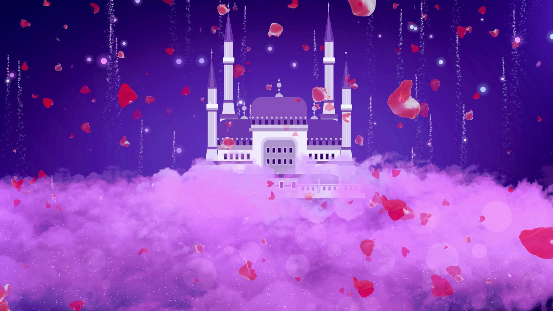 4K紫色梦幻动态云端城堡背景视频视频的预览图