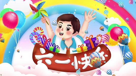 4K卡通彩虹六一儿童节背景视频视频的预览图