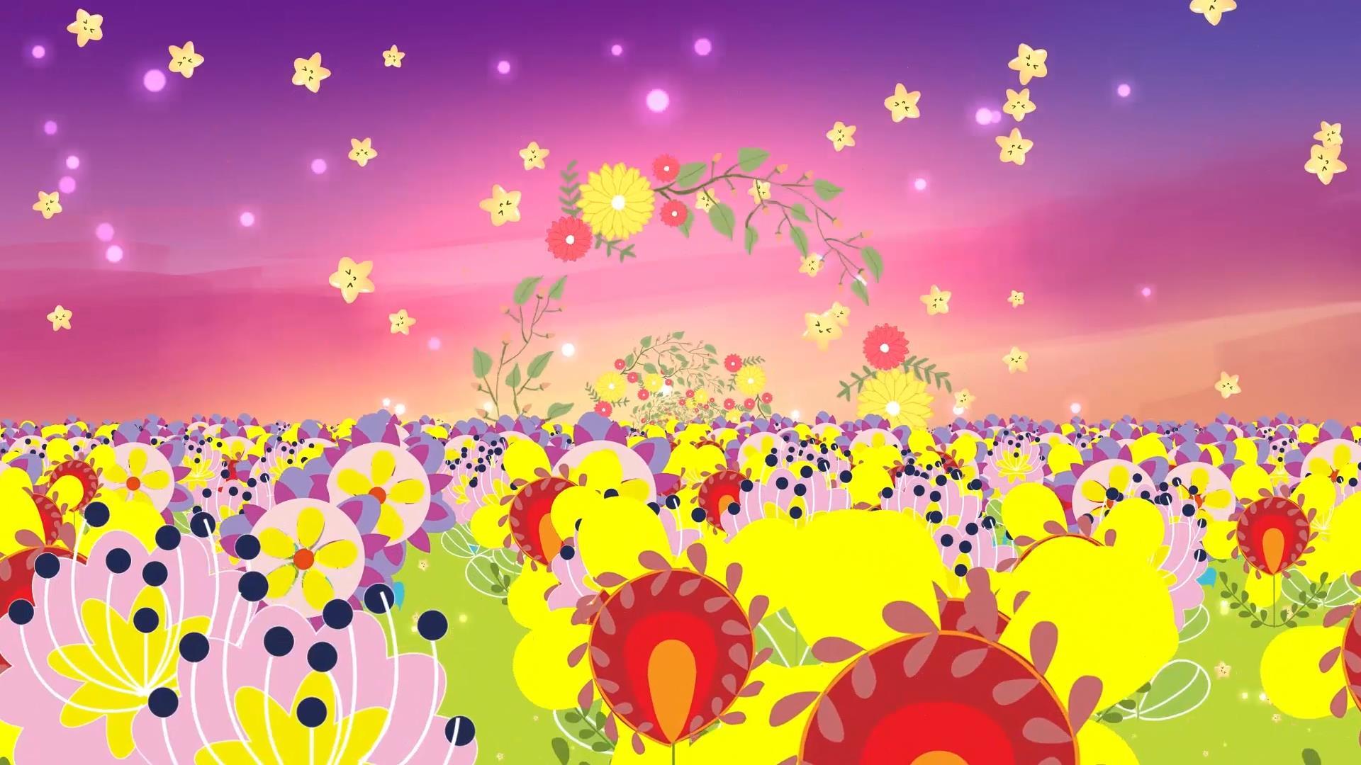 温馨唯美花海动态粒子星星上升花环穿梭背景视频素材视频的预览图