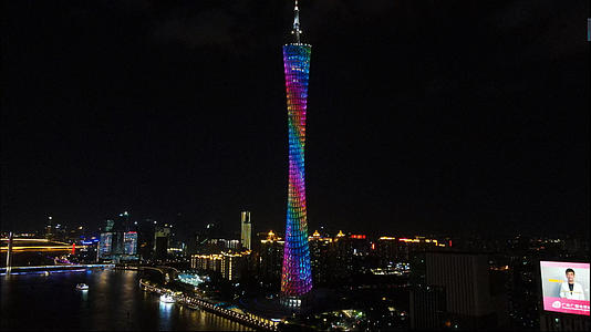 4k高清航拍广州珠江一侧小蛮腰广州塔城市夜景视频的预览图