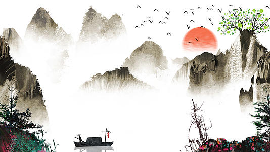 中国风水墨船视频动画背景视频的预览图