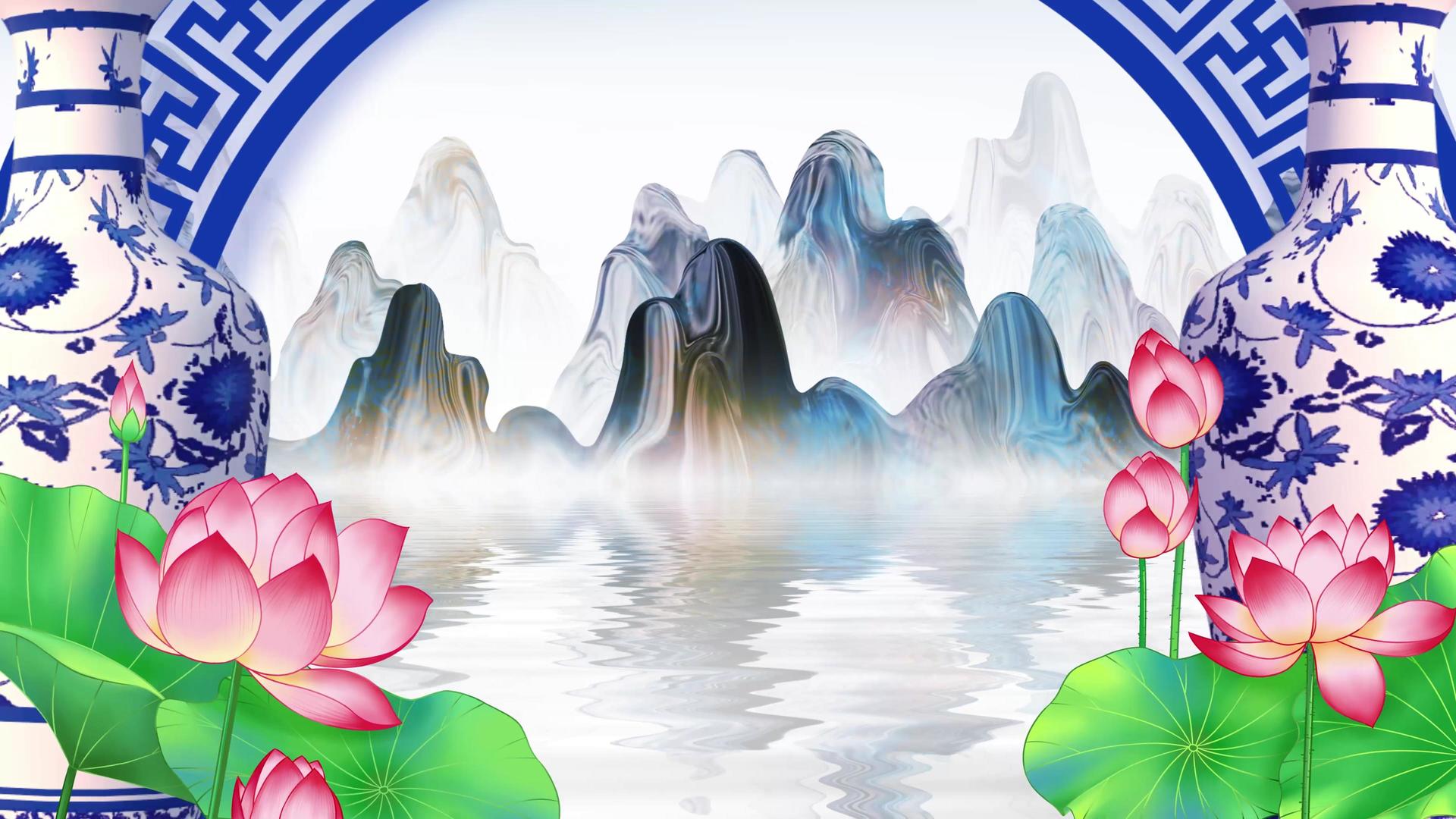 4K中国风青花瓷舞台背景视频视频的预览图