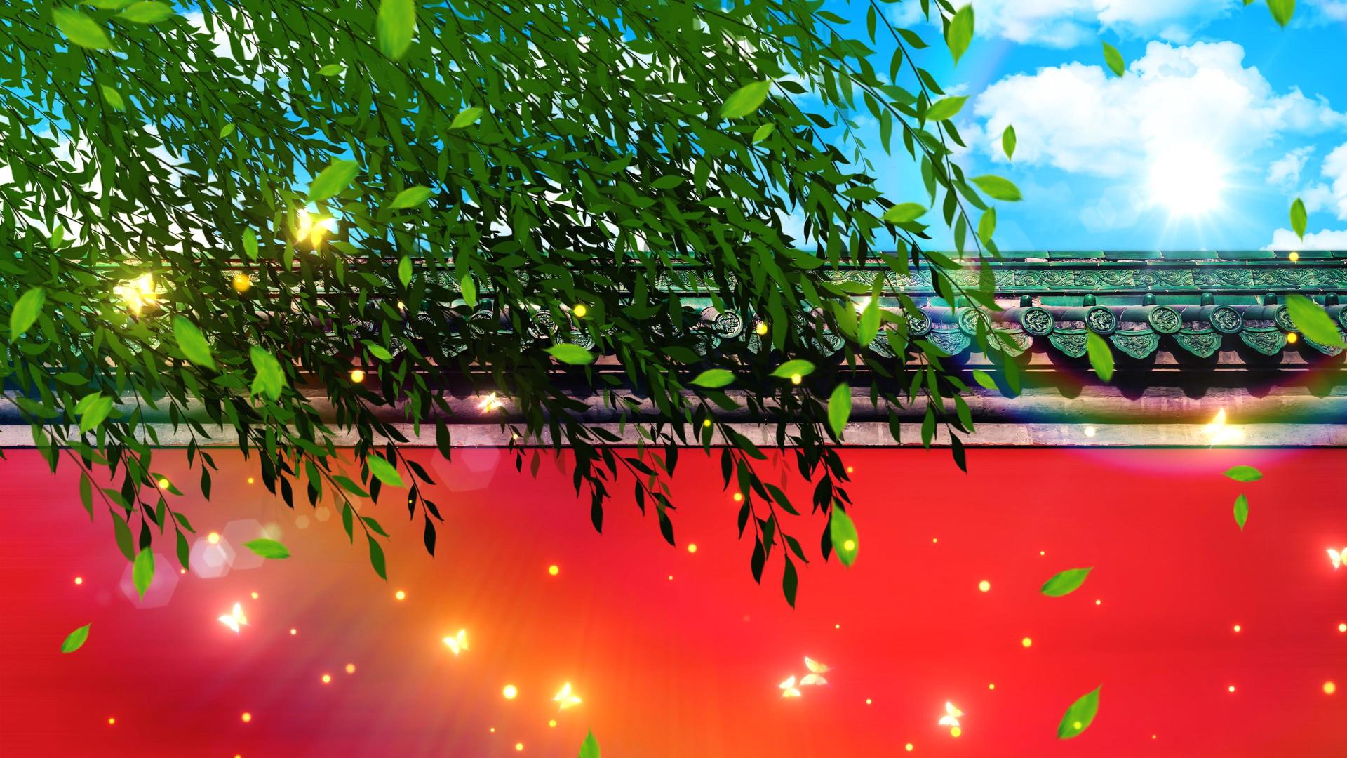 4K唯美的春天柳树城墙背景素材视频的预览图