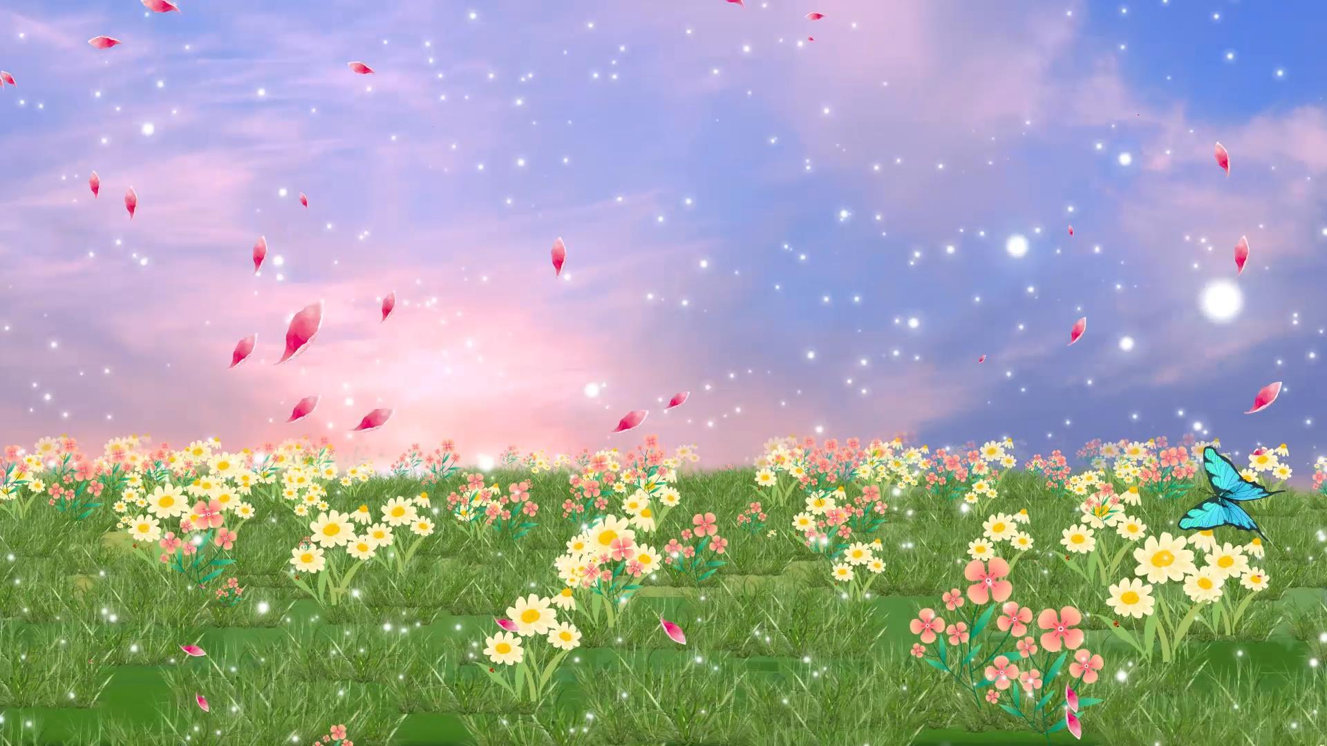 动态唯美草地花朵舞台背景视频元素视频的预览图