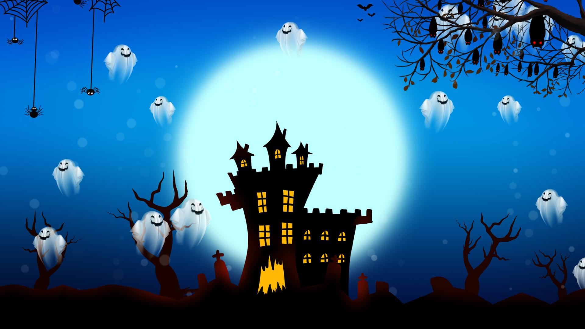 黑暗蜘蛛蝙蝠城堡耀斑万圣节黑夜背景视频的预览图