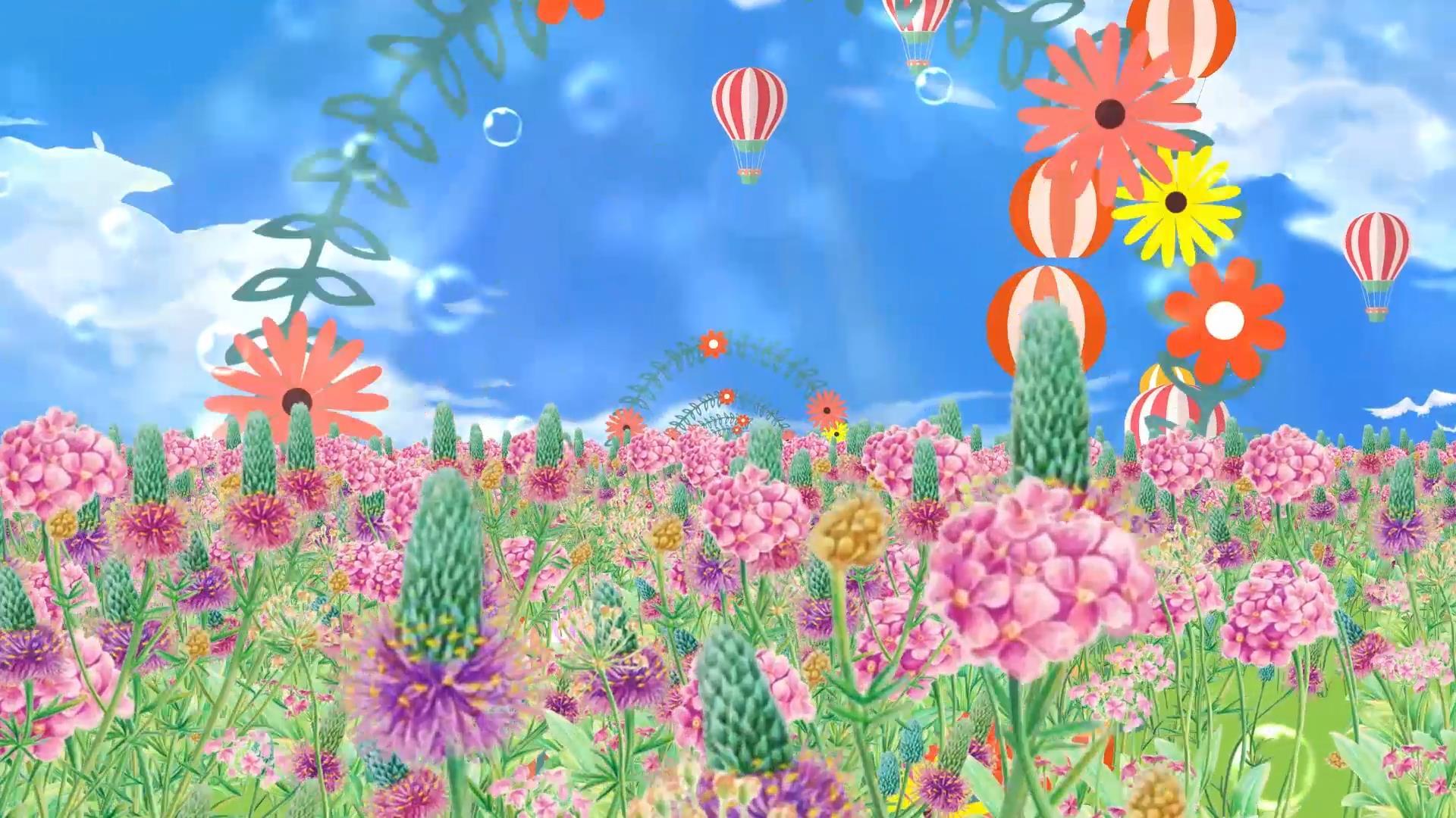 唯美动态花海草丛动态温馨热气球上升花瓣冲屏背景视频视频的预览图