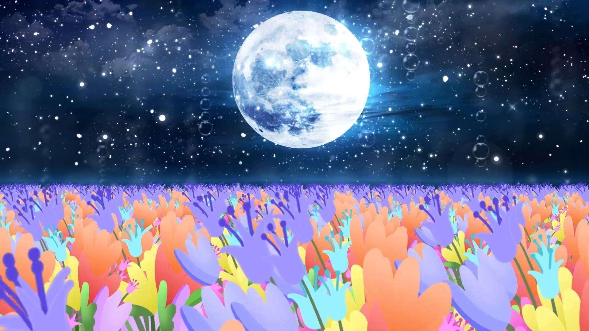 唯美动态花海温馨月色粒子光效星空背景视频素材视频的预览图