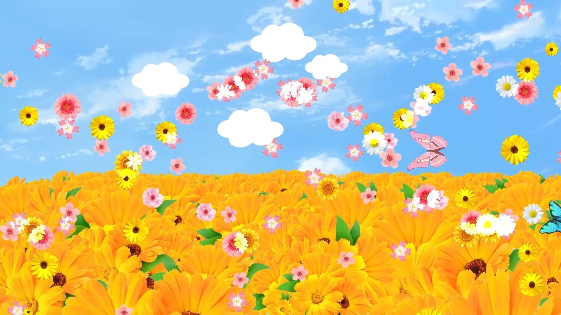 动态卡通花朵云层舞台背景视频元素视频的预览图