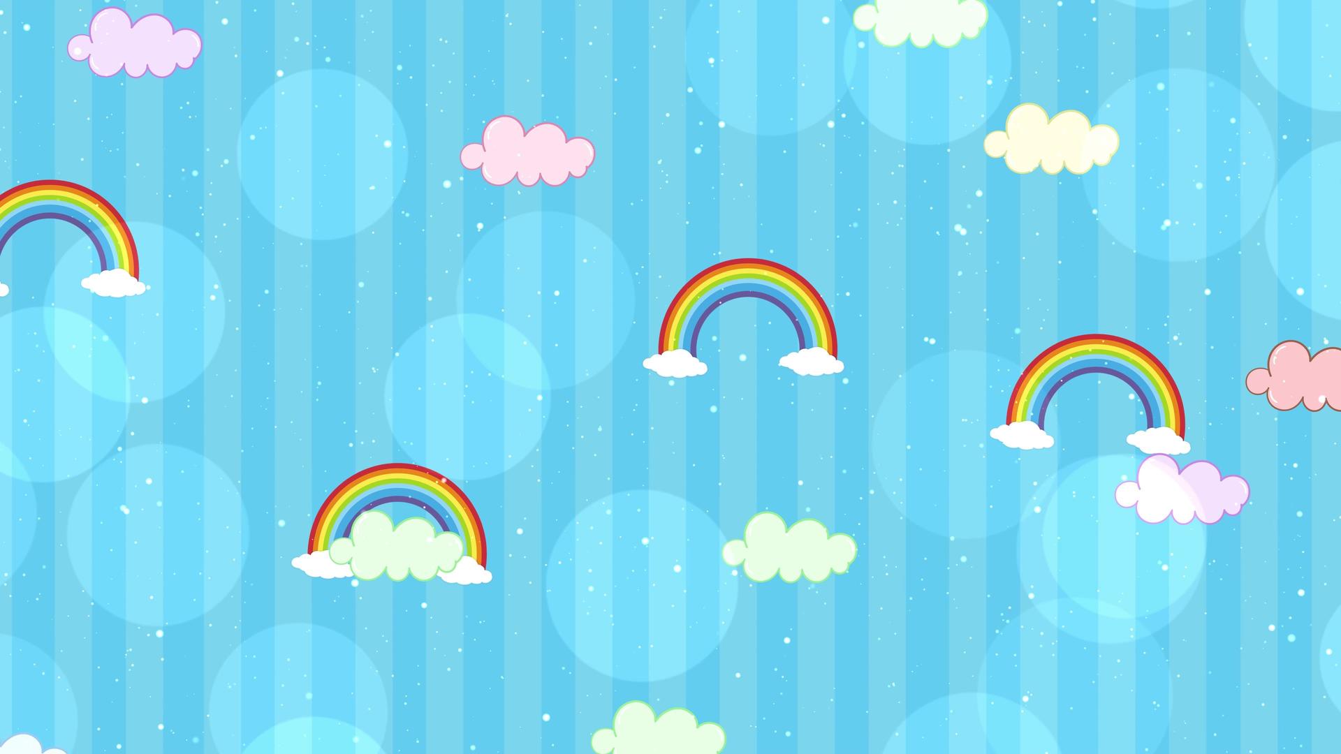 4K蓝色卡通云朵彩虹漂浮动态背景视频视频的预览图