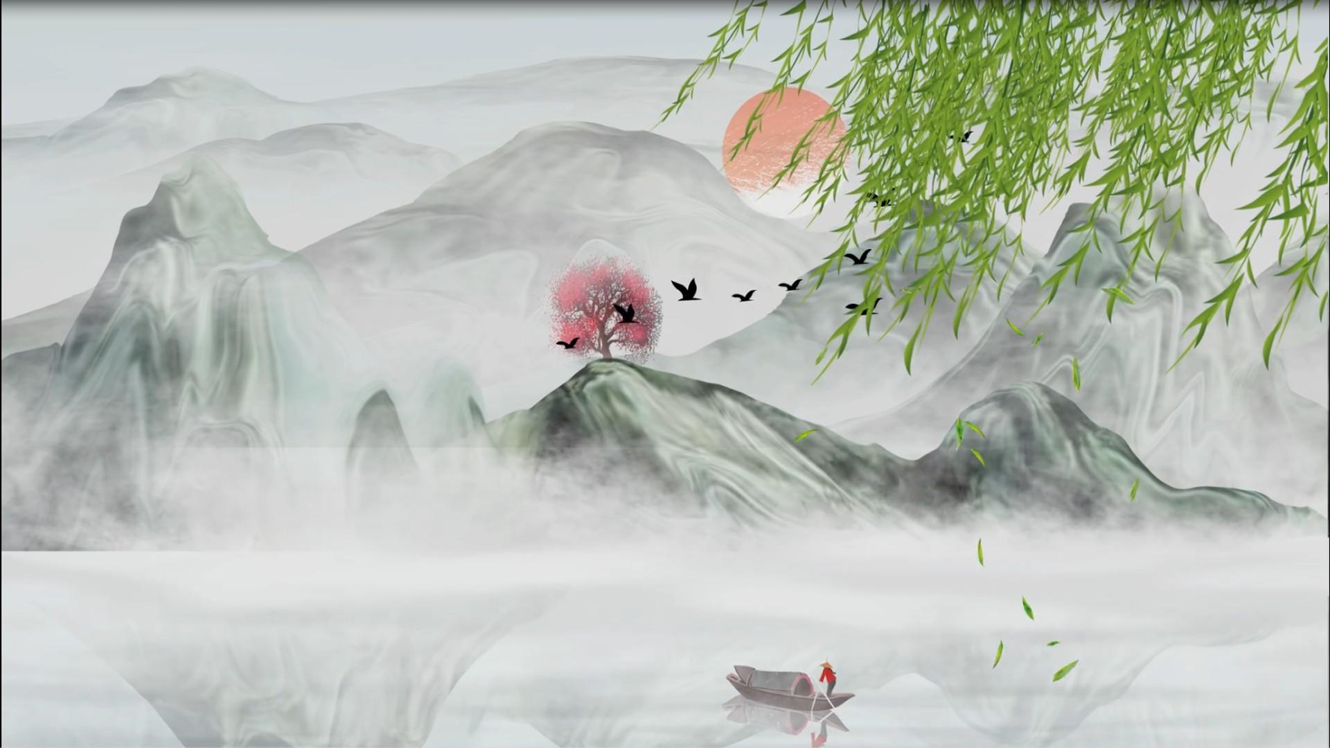 水墨风景山水背景视频的预览图