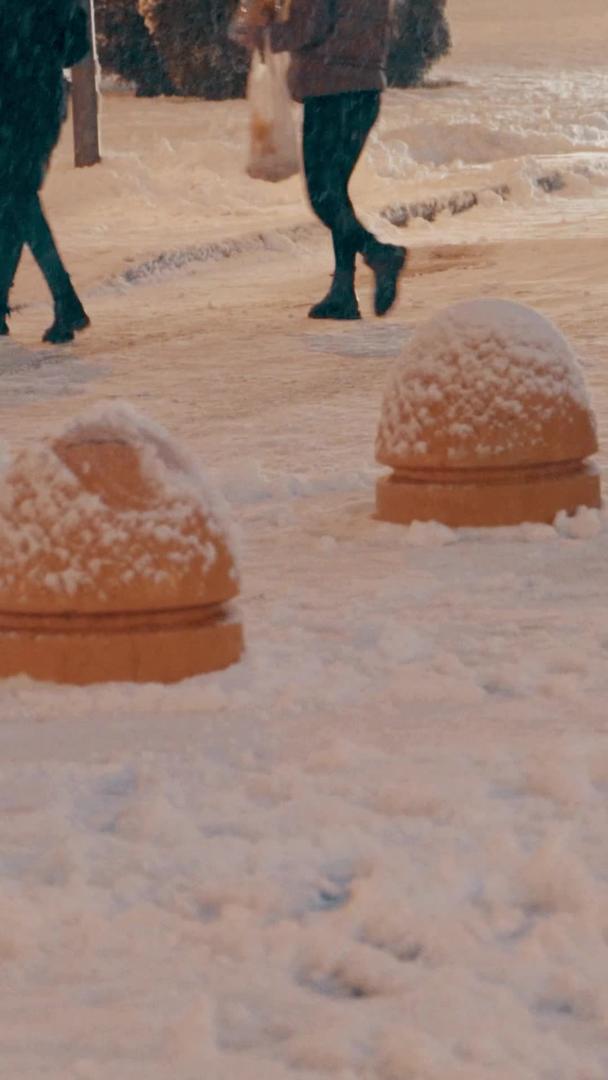冬天大雪天气街头过马路的行人视频的预览图