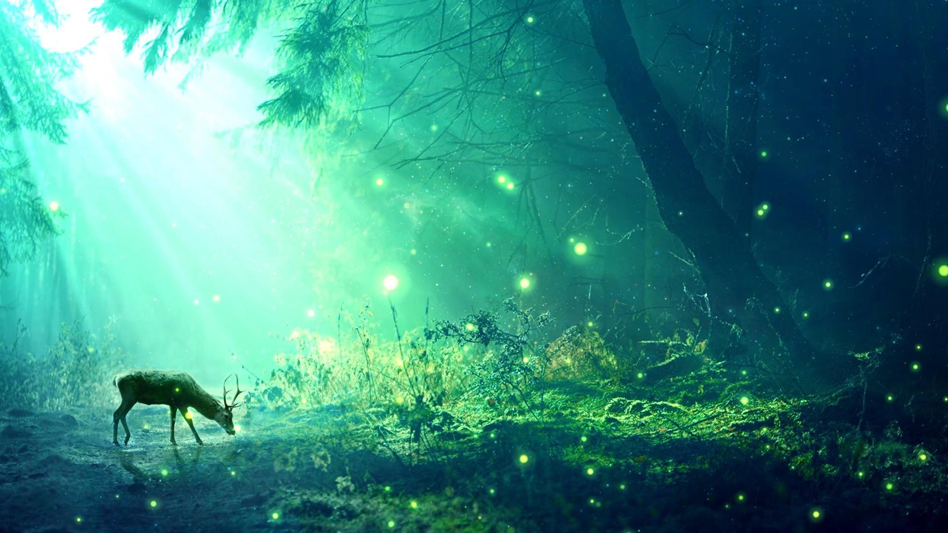 梦幻森林萤火虫飞动背景视频元素视频的预览图