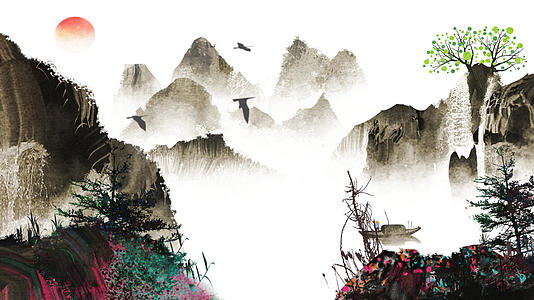 中国风水墨山水动画背景视频的预览图