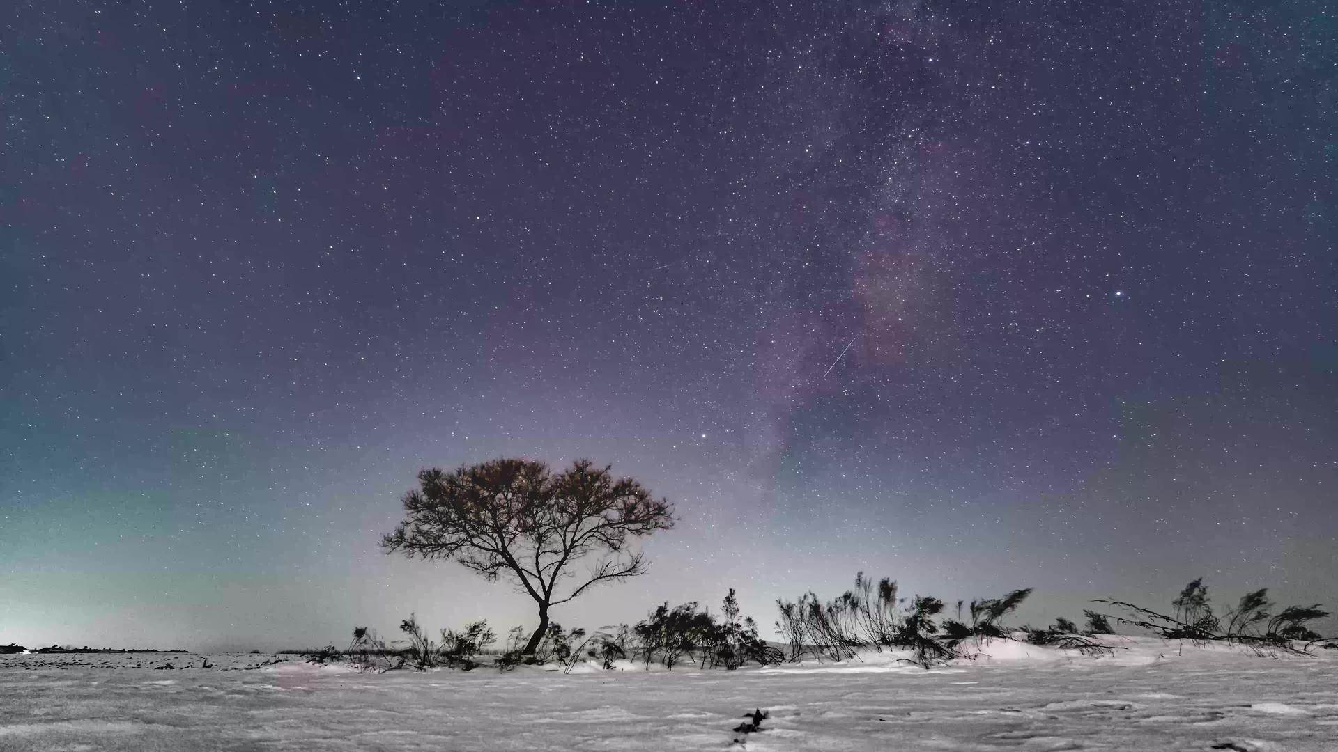 8K冬季银河下的雪地视频的预览图