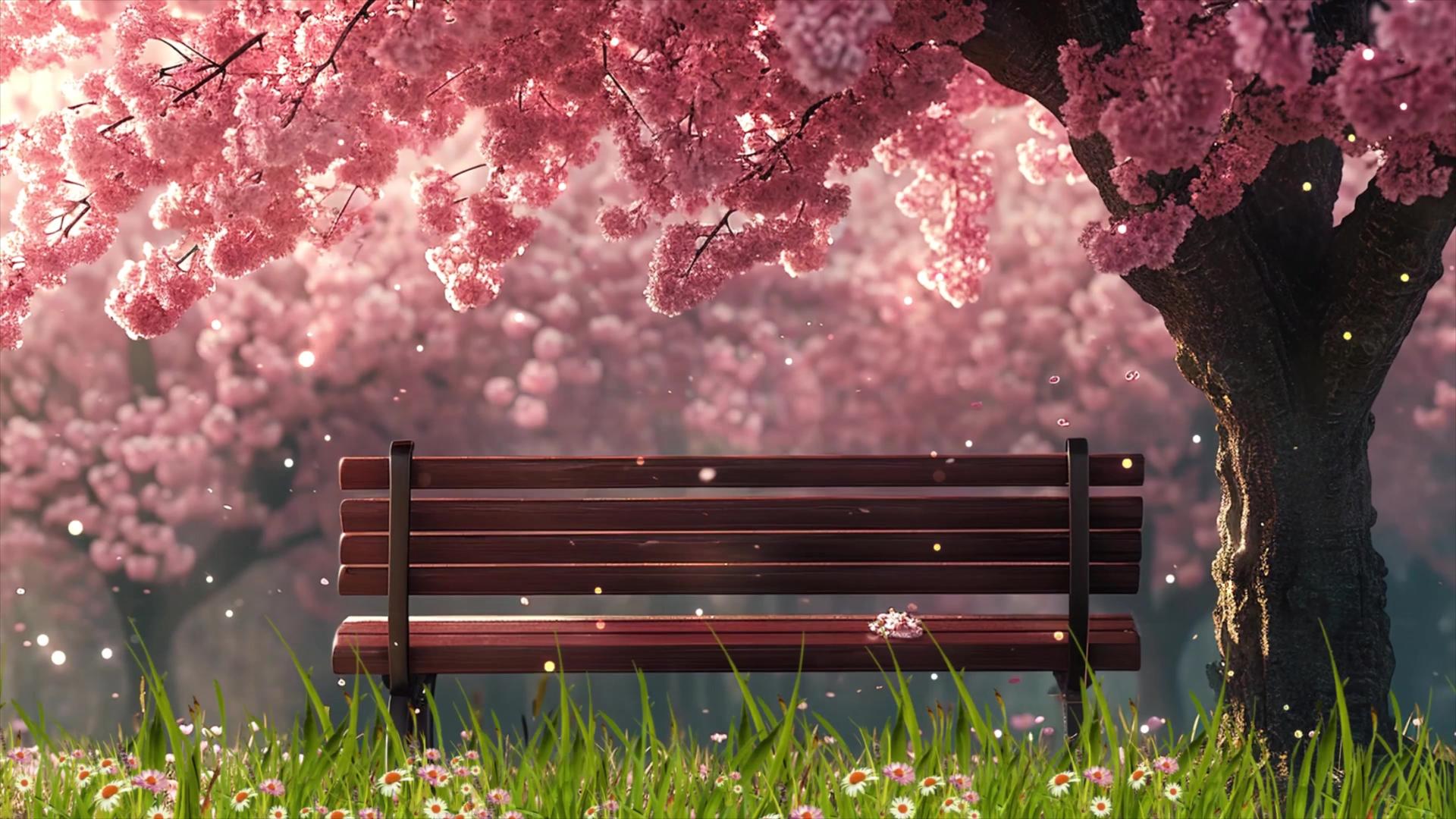 美丽的春天樱花树下背景视频视频的预览图
