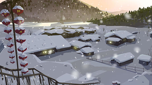4K温馨乡村冬天下雪雪景视频的预览图