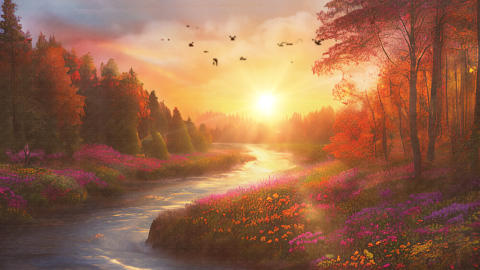 美丽的日落河边背景视频视频的预览图