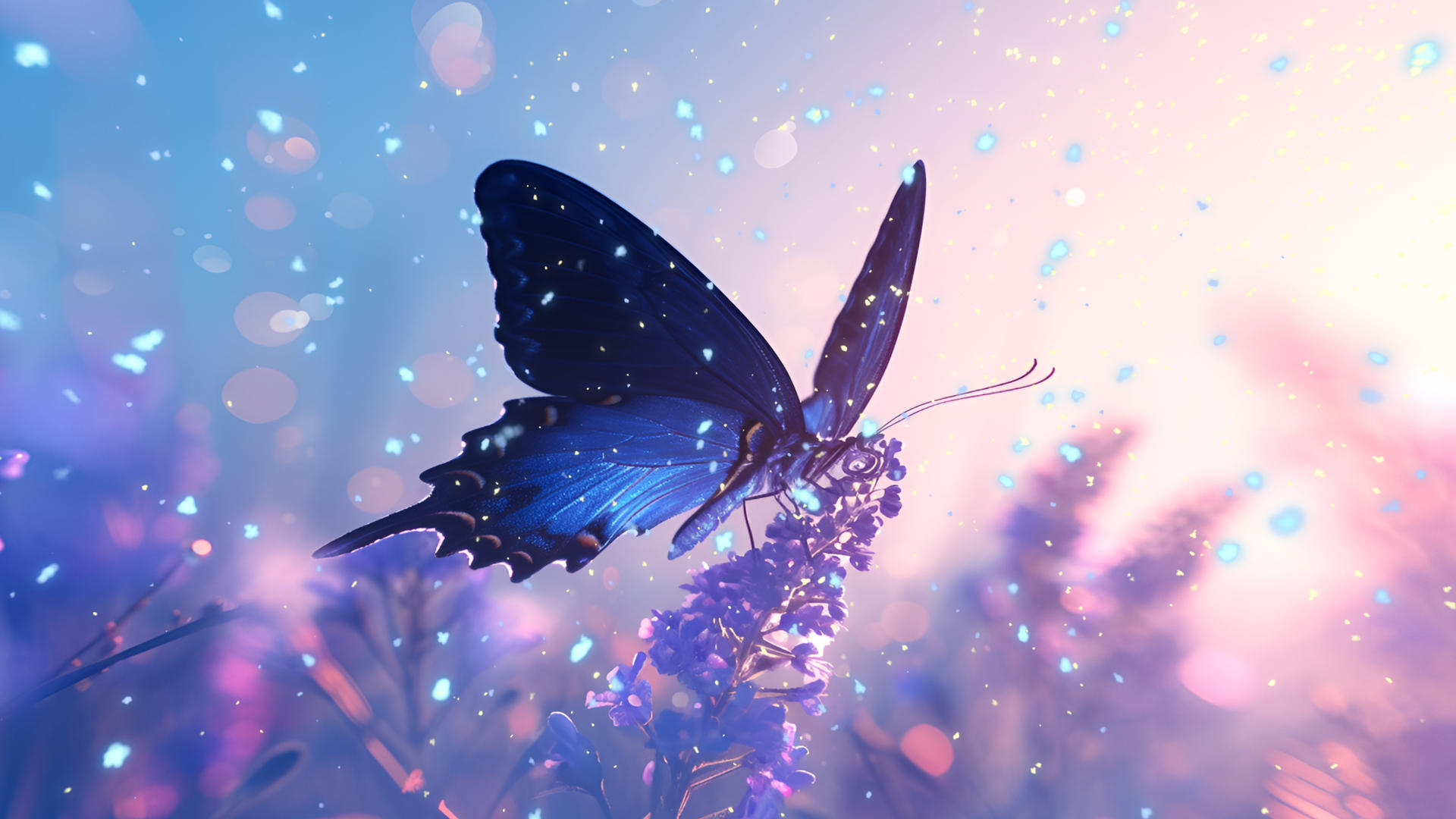 美丽的意境蝴蝶驻足花海背景视频展示视频的预览图