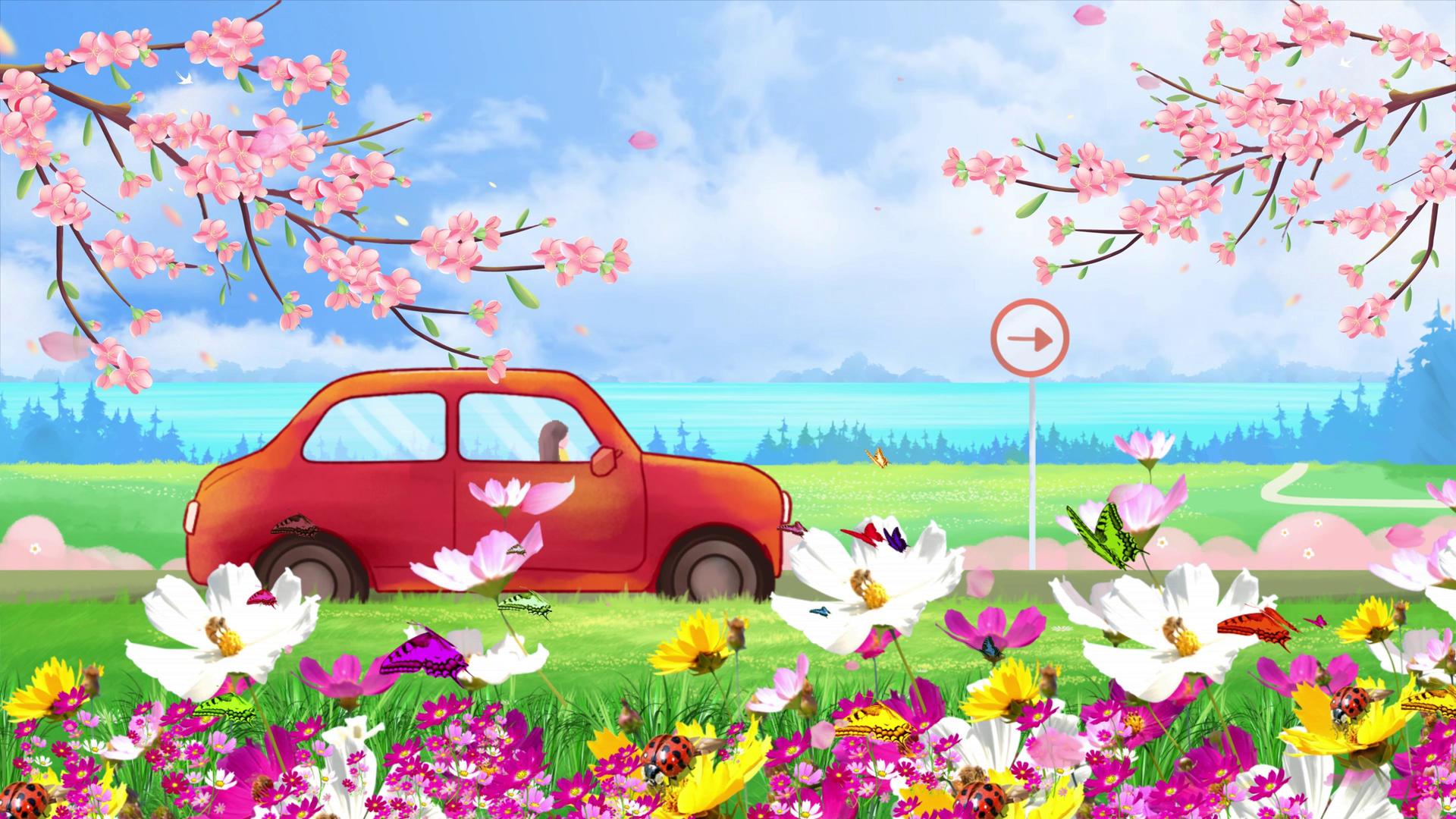 4K小清新春天开车郊游背景视频视频的预览图