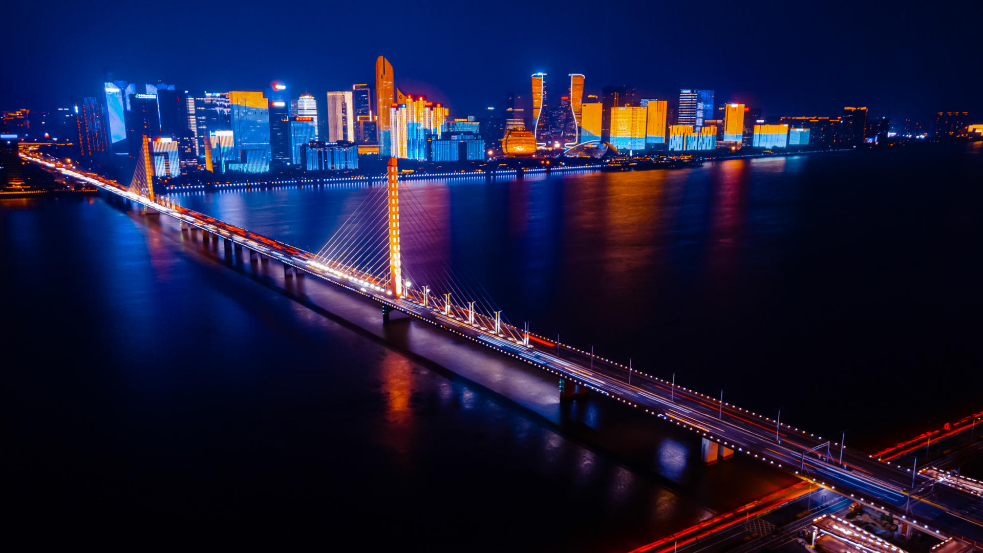 4K航拍延时杭州CBD城市灯光秀夜景视频的预览图