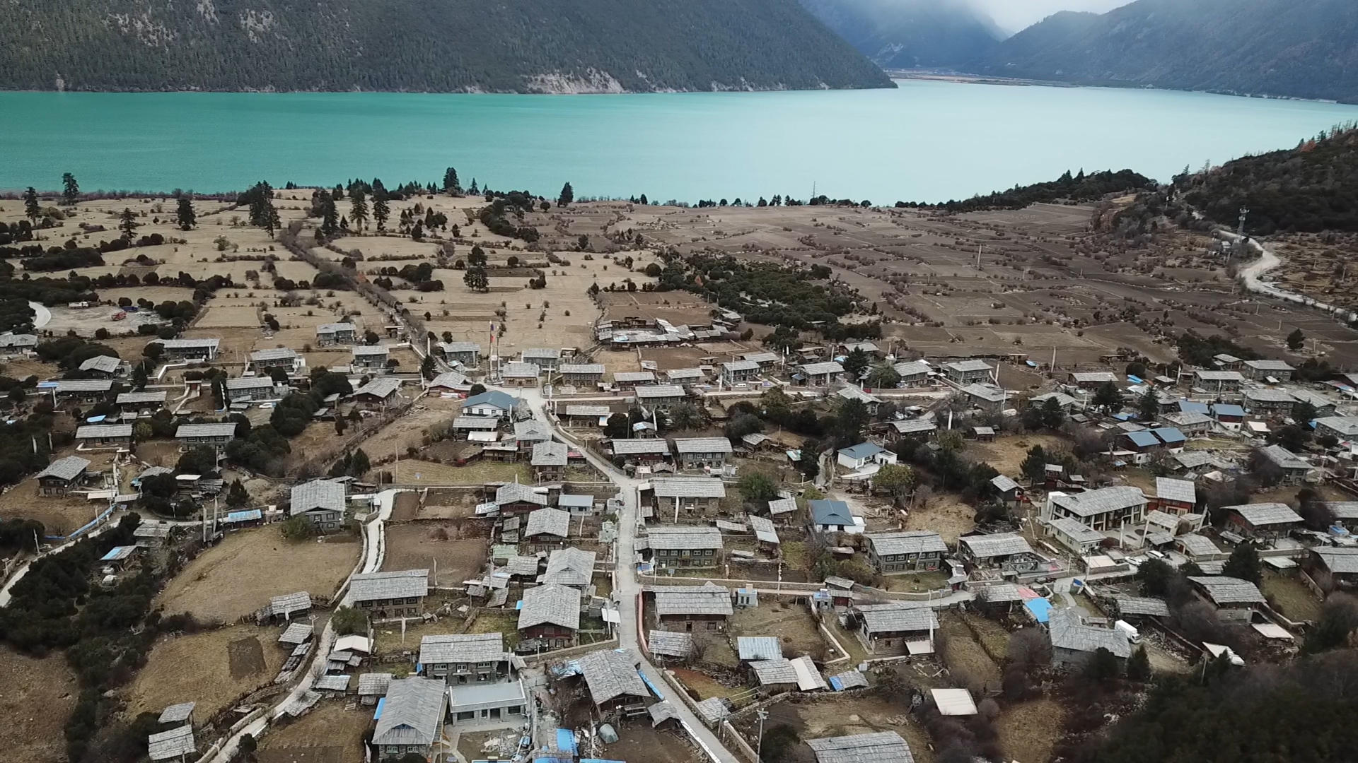 西藏林芝结巴村航拍原始素材02视频的预览图