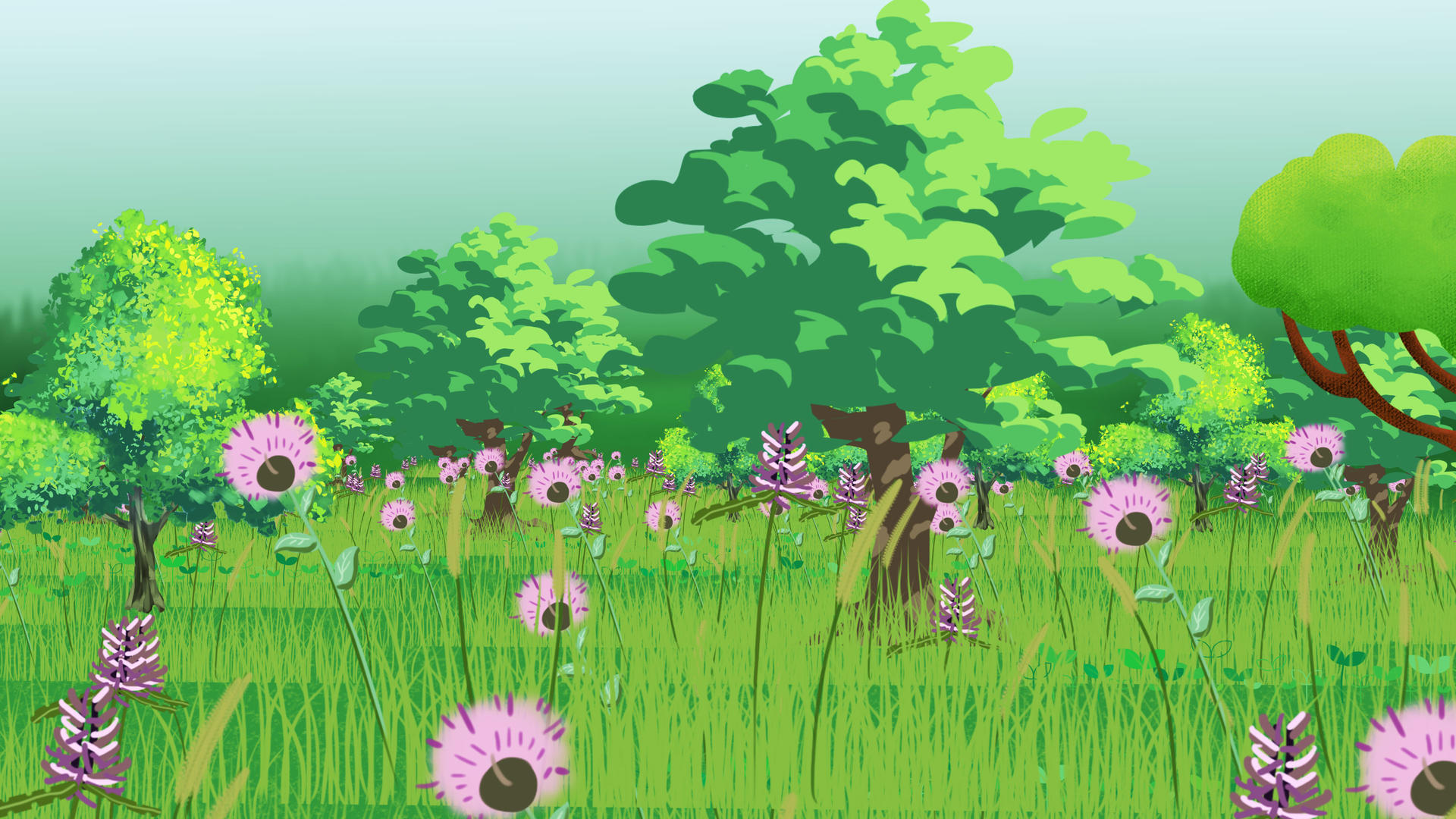 4k卡通绿色树木森林冲屏背景视频的预览图