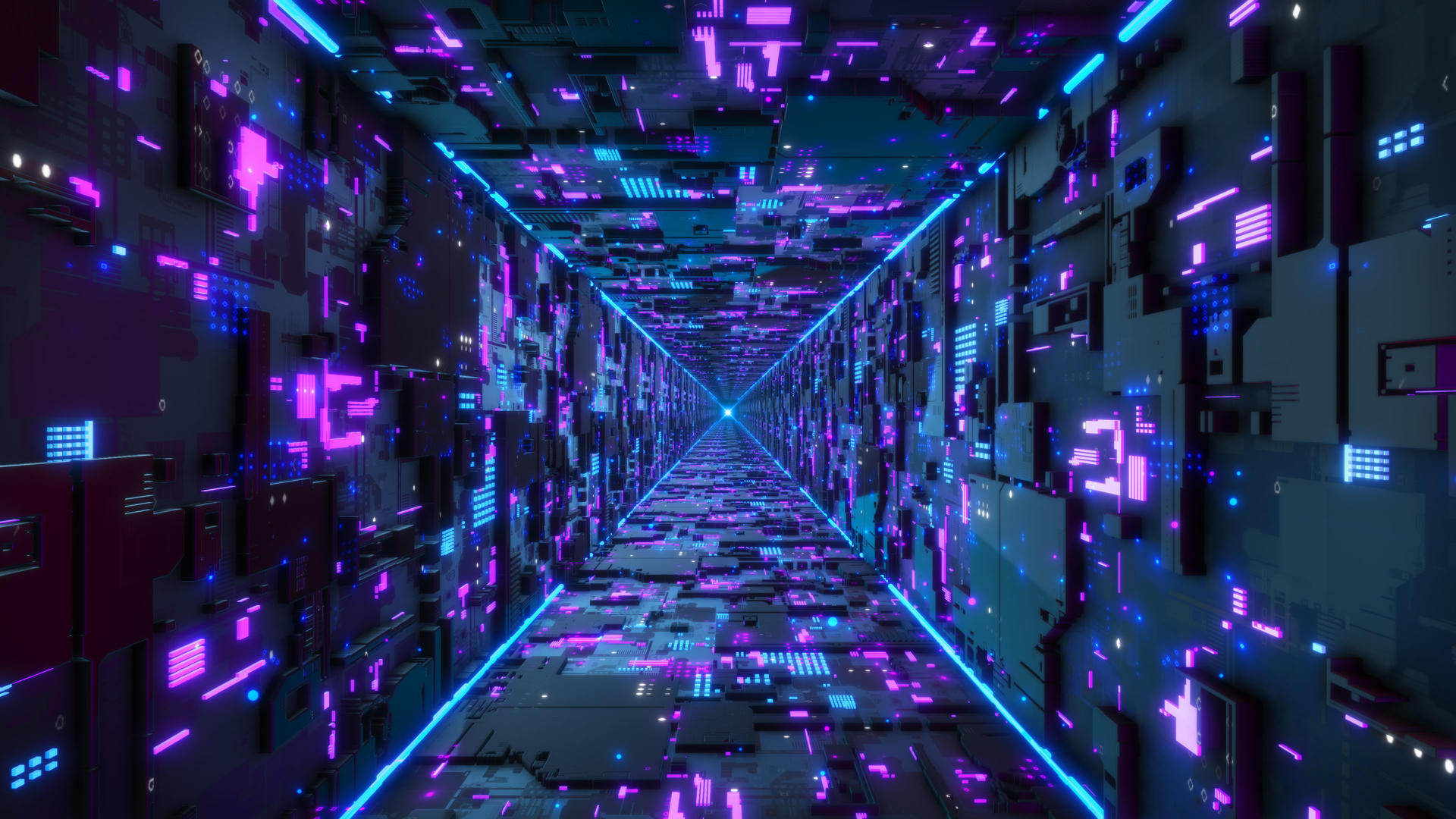 科技赛博发光粒子光线科幻隧道穿梭动画视频的预览图