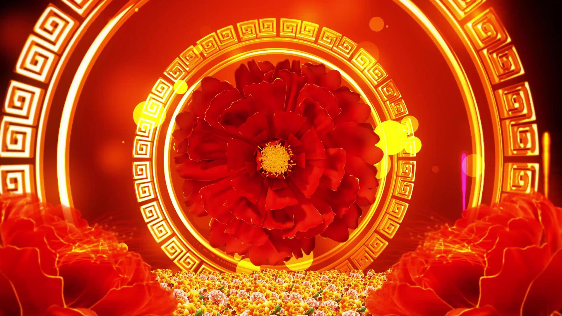 4K红色喜庆牡丹舞台背景视频视频的预览图