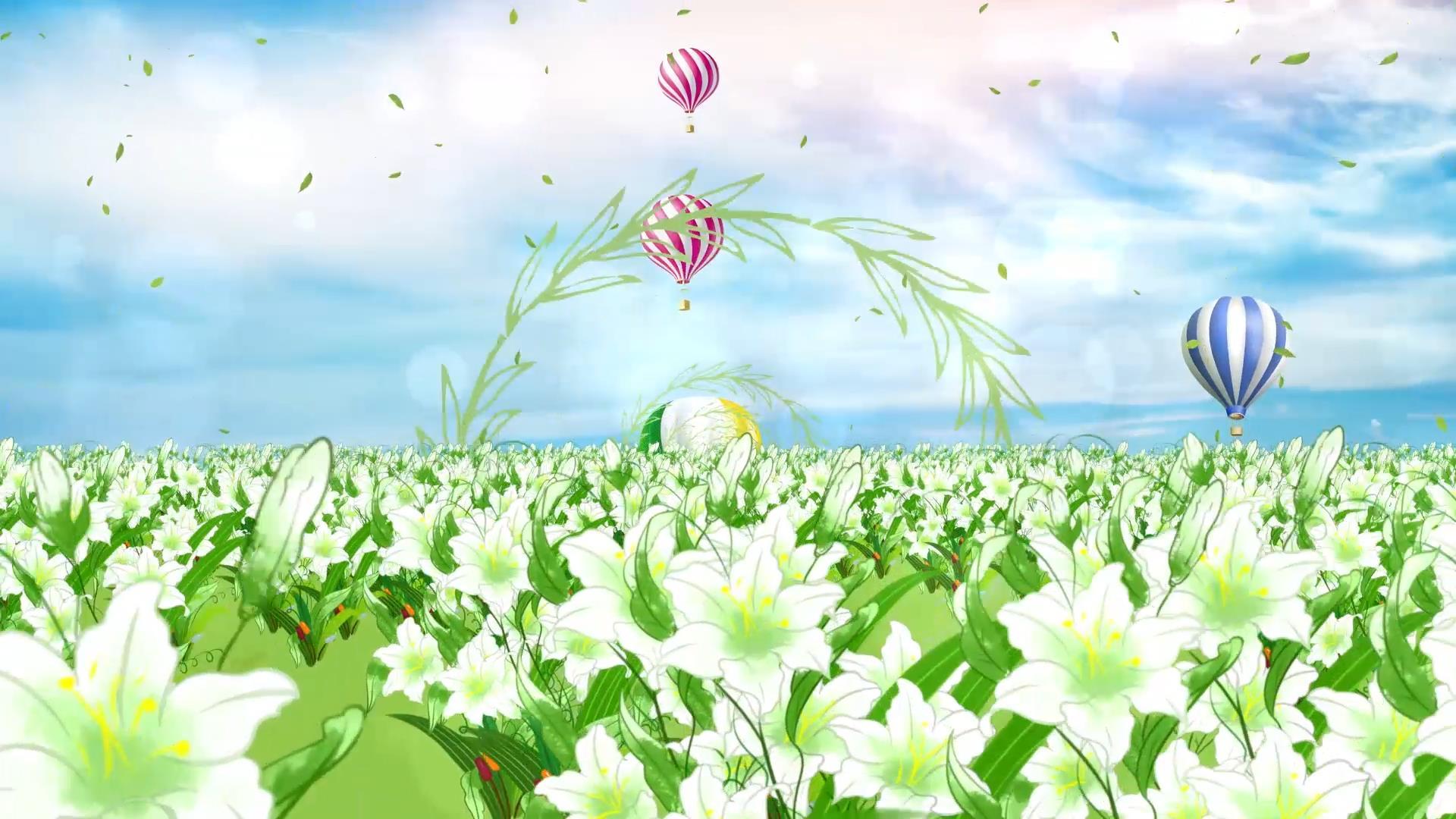 唯美清新动态绿色花海粒子落叶飘动背景视频素材视频的预览图