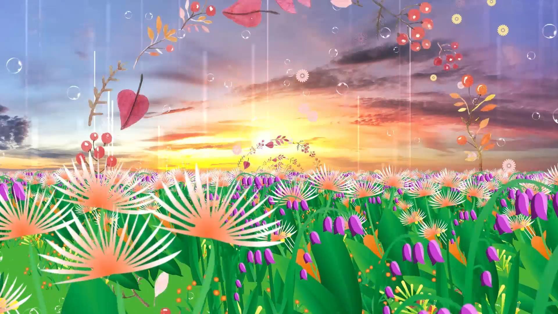 动态花海唯美温馨夕阳粒子花环背景视频素材视频的预览图