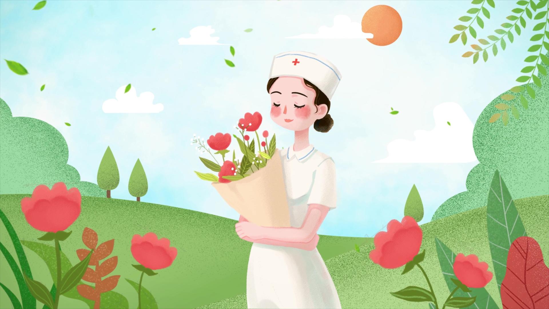 美丽温馨护士节插画背景视频视频的预览图