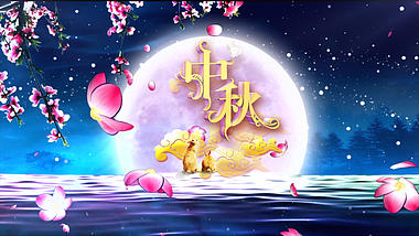 唯美月色花瓣飘散中秋节宣传片头视频的预览图