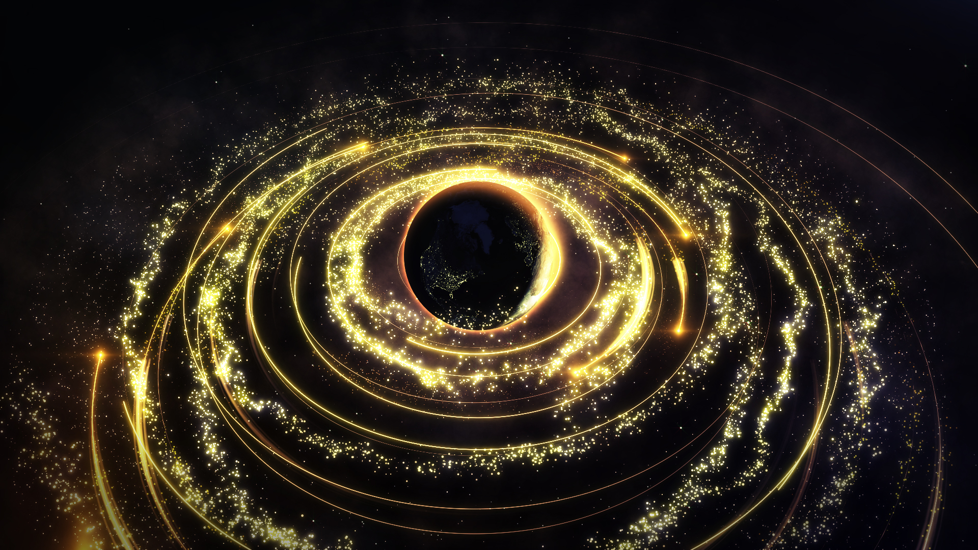 金色粒子条环绕地球LOGO展示视频的预览图