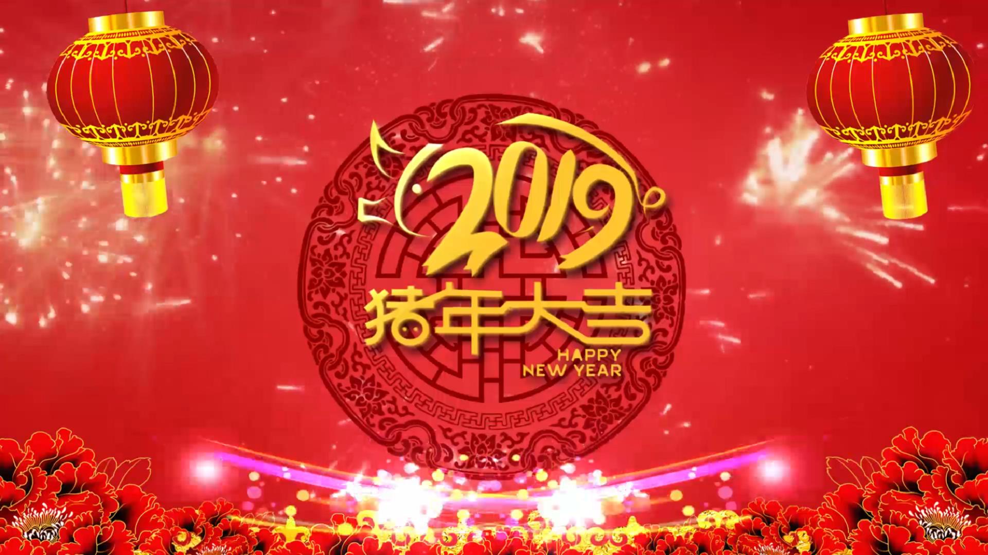 2019猪年大吉喜庆中国风灯笼视频展示视频的预览图