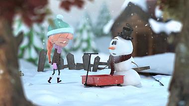 可爱小孩和雪人圣诞开场LOGO演绎ae模板视频的预览图