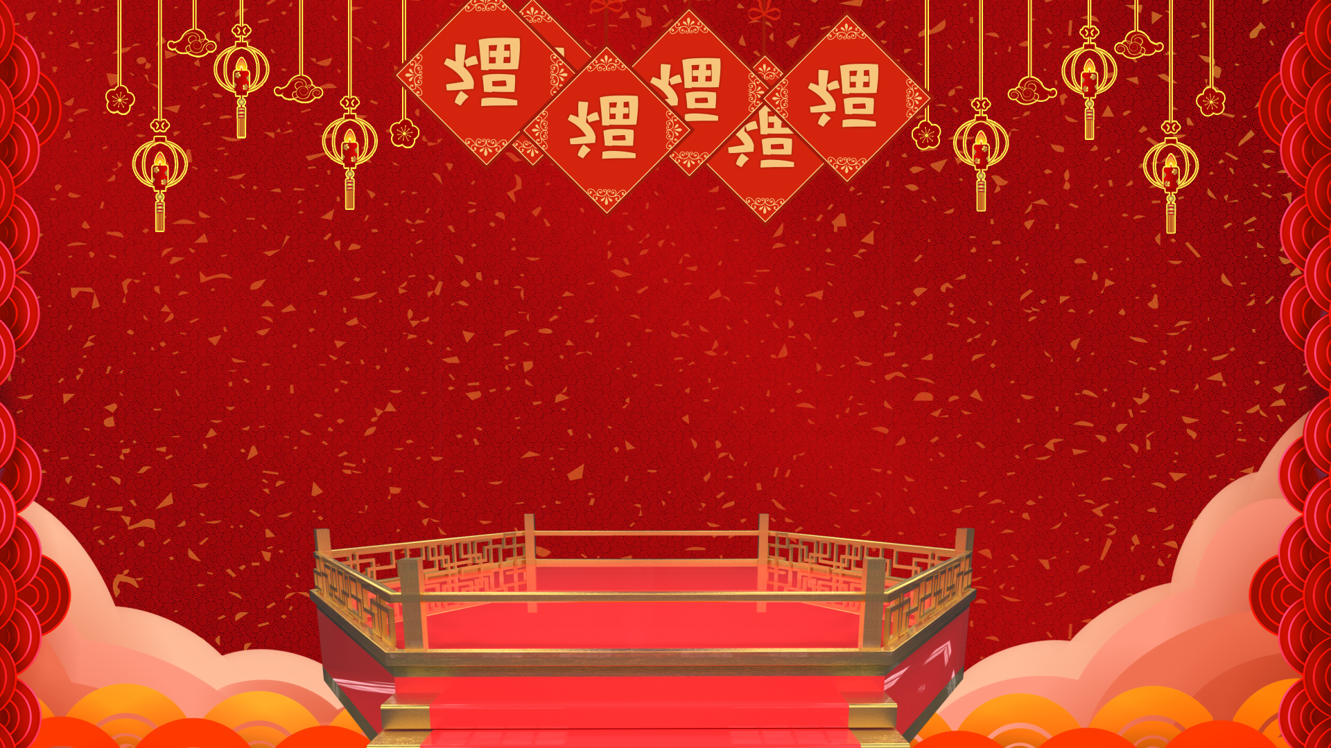 喜庆新年拜年红色背景视频ae模板视频的预览图