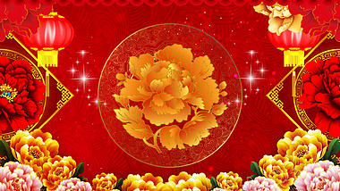 红色牡丹春节背景视频ae模板视频的预览图